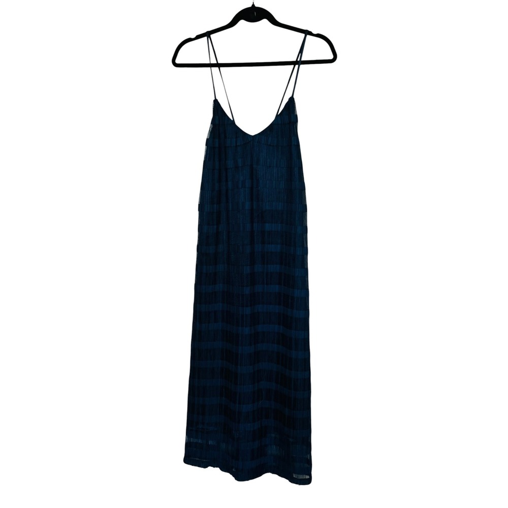 Storee‎ Navy Blue Pleated Mesh Midi Dress Adjustable Strap Slip Dress Medium